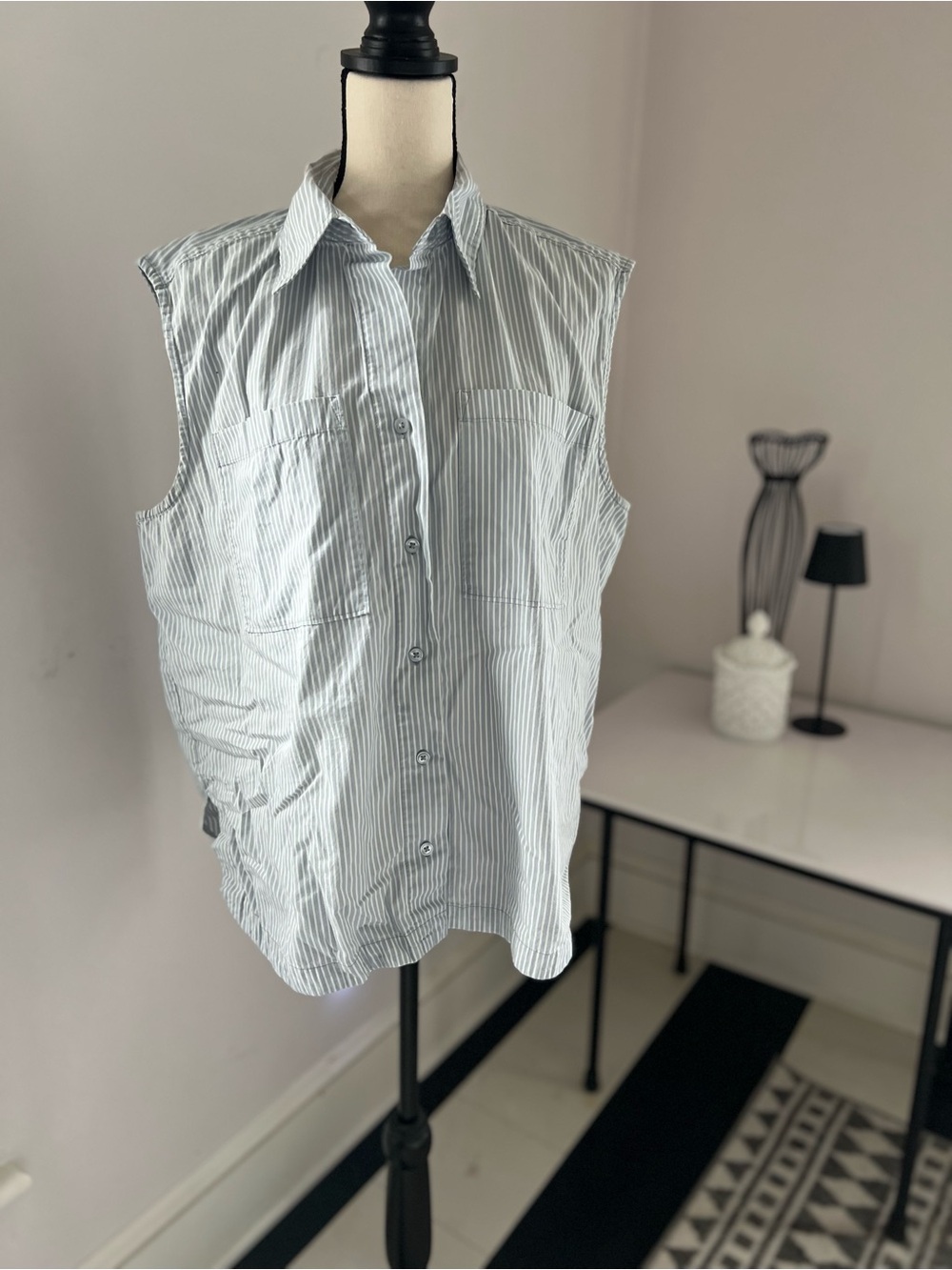 Banana Republic Women's Sleeveless Button-Down Shirt in Light Blue Stripe
